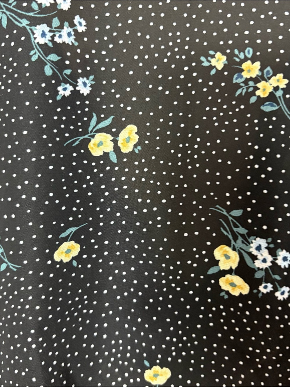 Dynamite Black Floral Polka Dot Ruffle Faux Wrap Blouse Medium Dark Feminine - Picture 10 of 12